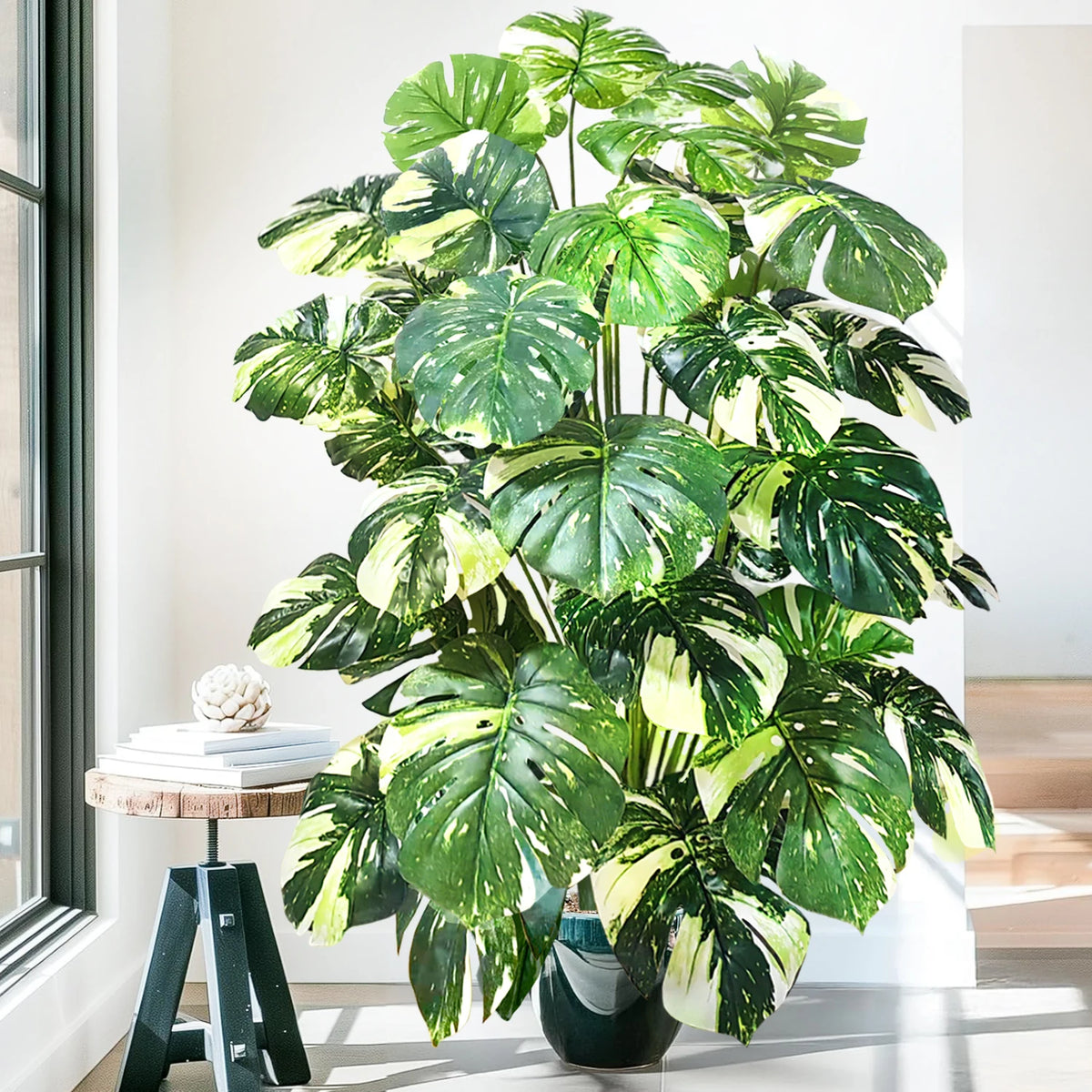 40-130cm（51.18in） Artificial Monstera Plant Fake Palm Tree Plastic Turtle Leaf Green Plant for Home Garden Room Office Decor