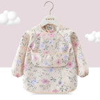 1PC Child Feeding Bib Waterproof Long Sleeve Apron Rice Pocket Feeding Blouse Toddler Bibs Children's Summer Thin Feeding Smock