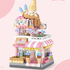 Mini ABS Self-Locking Bricks Street View Blocks Panda Coffee Ice Cream Flower Shop DIY Toy for Kids Girls Birthday Gift