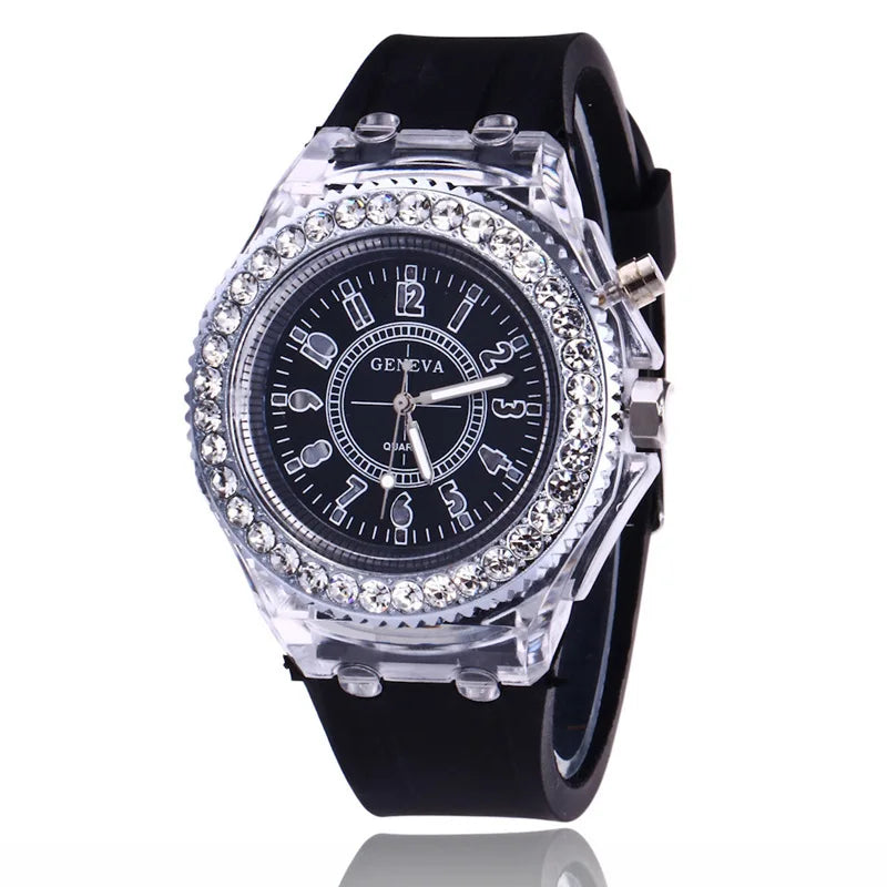 LED Light Flash Luminous Watch – Silicone Rhinestone Wristwatch