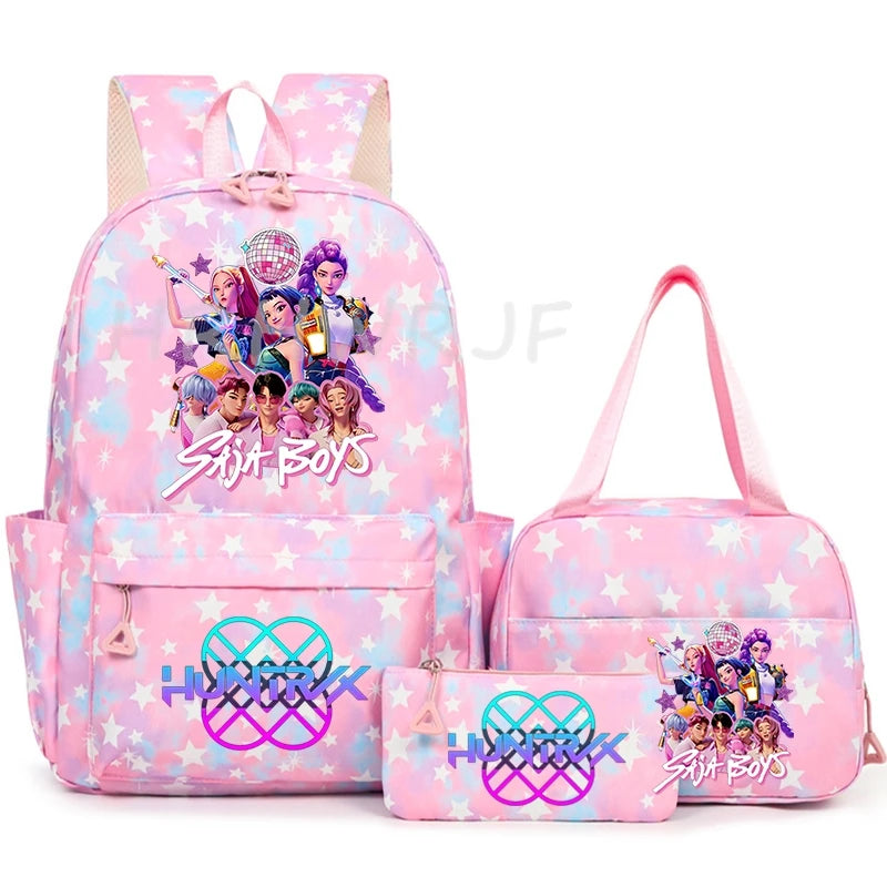 3Pcs/Set KPop Demon Hunter School Bags Girls Teens Rumi Mira Zoey Youth School Backpack Travel School Students Laptop Backpack
