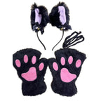 5Pcs Sets Cat Paw Gloves Winter Cute Cartoon Girl Open Finger Gloves Bell Headband Fox Cat Ear Headwear