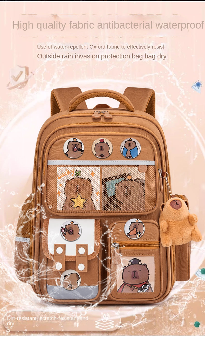 Capybara Children School Bags For Boys Girls Kids Alleviate Burden Protecting Spine Widen Straps School Backpack School Book Bag