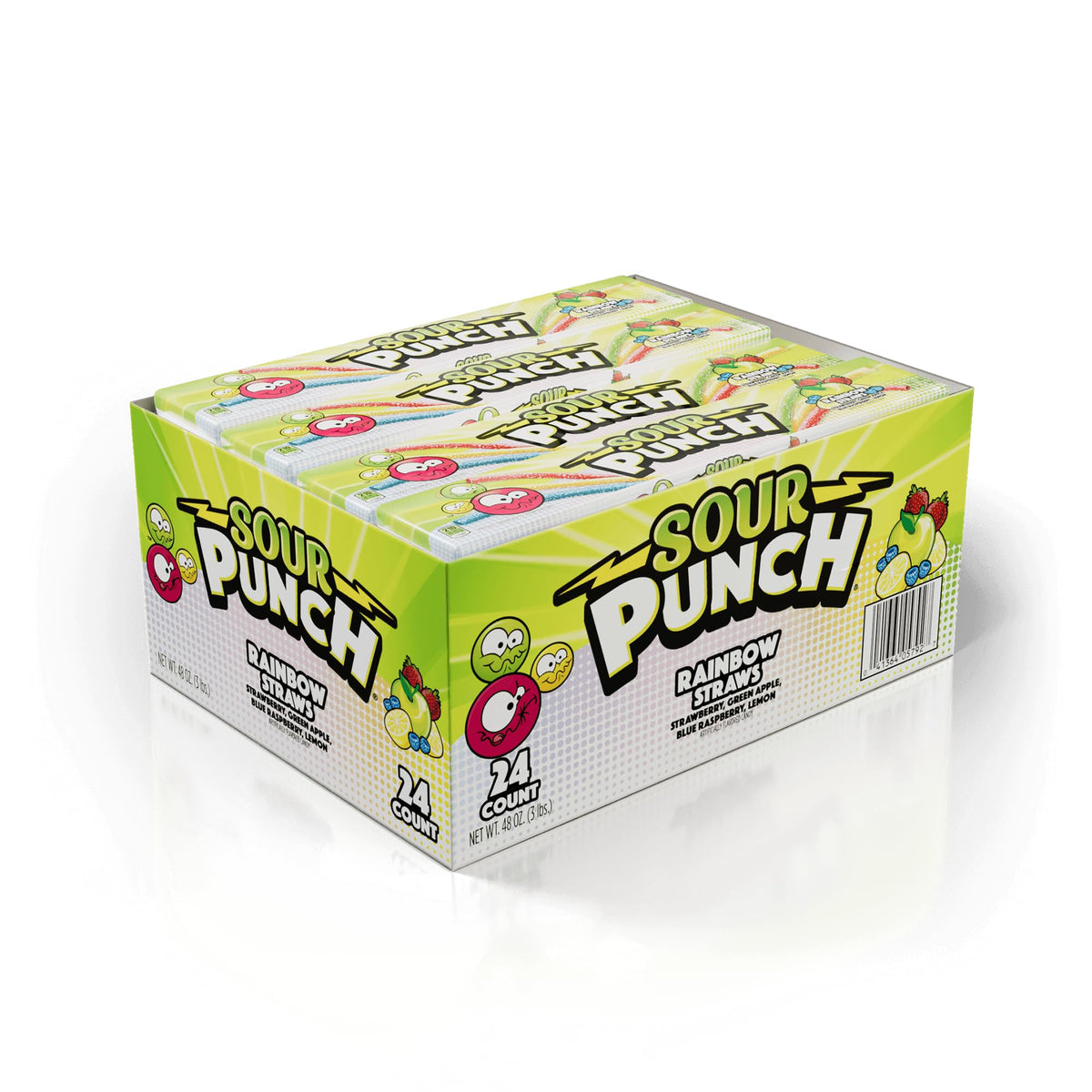 Sour Punch Straws, Rainbow Fruit Flavors, Chewy Sweet & Sour Candy, 2oz Tray (24 Pack)