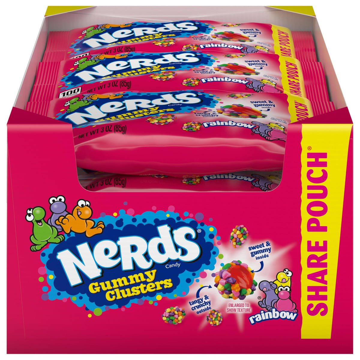 NERDS Gummy Clusters Rainbow Candy, Crunchy & Gummy, 3 oz, 12 Pk