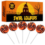 Halloween Orange and Black Swirl Lollipops, 50 Pack, Bulk