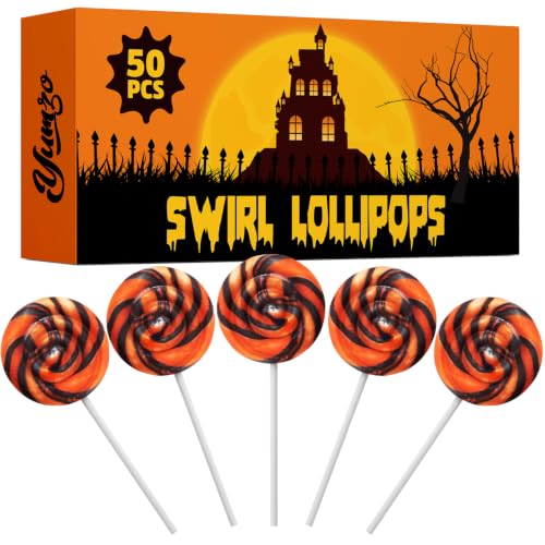 Halloween Orange and Black Swirl Lollipops, 50 Pack, Bulk