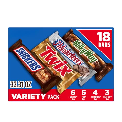 SNICKERS, TWIX, 3 MUSKETEERS, MILKY WAY Full Size Back to School Chocolate Bar Variety Pack, 18 ct Bulk Candy Box