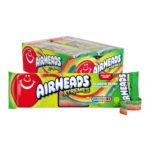 Airheads Xtremes Belts Candy, Rainbow Berry, 3 Ounces (12-Pack)