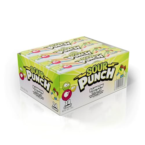 Sour Punch Straws, Rainbow Fruit Flavors, Chewy Sweet & Sour Candy, 2oz Tray (24 Pack)