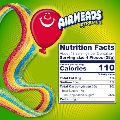 Airheads Xtremes Belts Candy, Rainbow Berry, 3 Ounces (12-Pack)