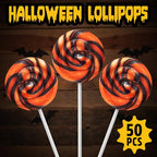 Halloween Orange and Black Swirl Lollipops, 50 Pack, Bulk