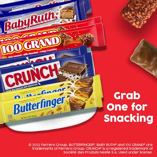 Assorted Butterfinger, CRUNCH, Baby Ruth, 100 Grand Candy Bars 28 Ct, 48 Oz