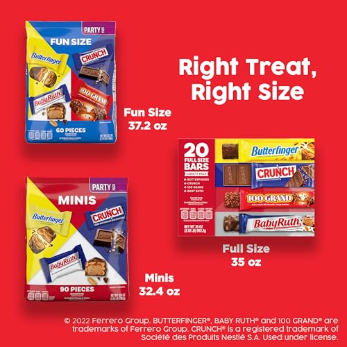 Assorted Butterfinger, CRUNCH, Baby Ruth, 100 Grand Candy Bars 28 Ct, 48 Oz