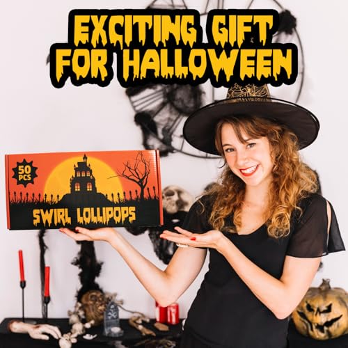 Halloween Orange and Black Swirl Lollipops, 50 Pack, Bulk