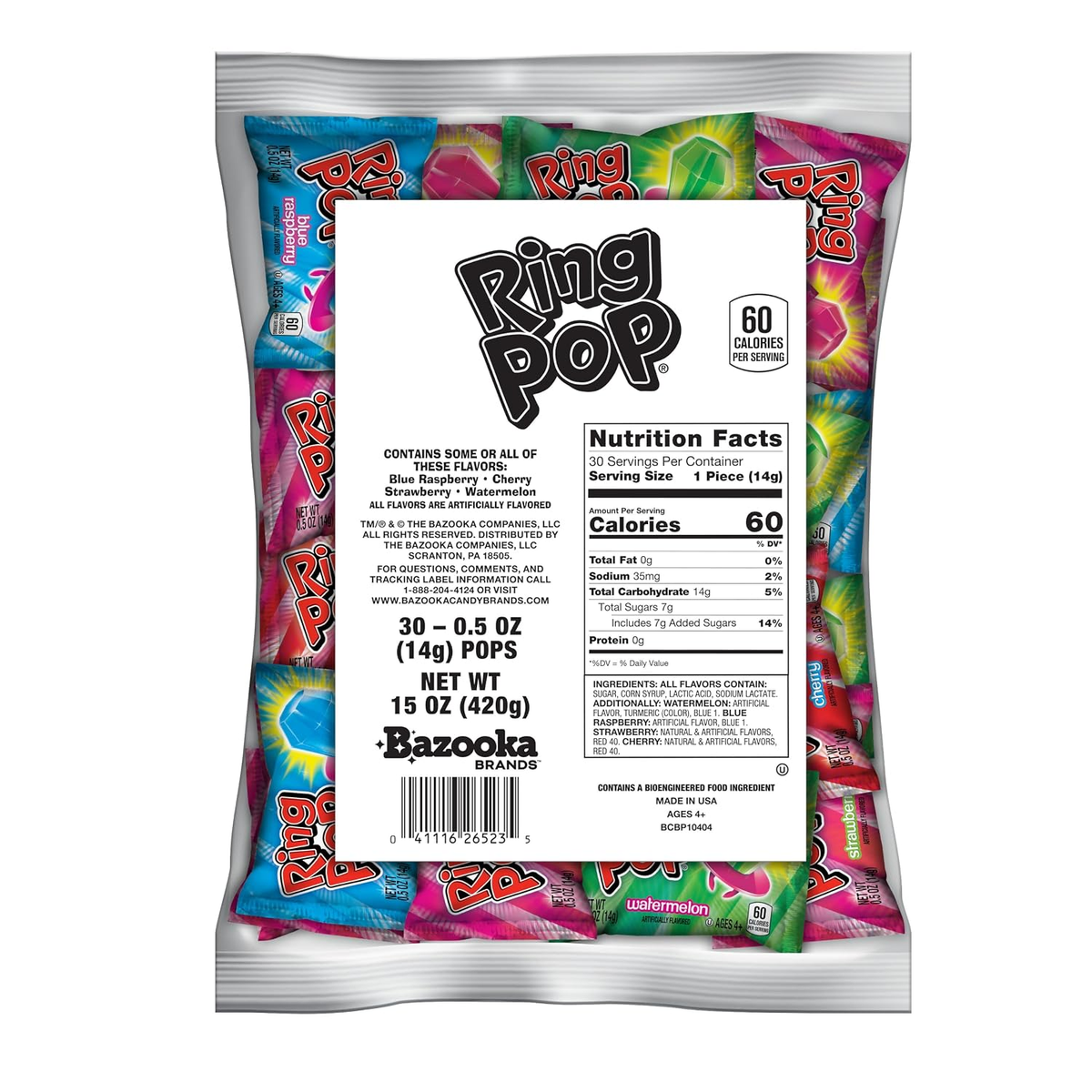 Ring Pop Halloween Candy Lollipops, 100 Count, Bulk Party Favors