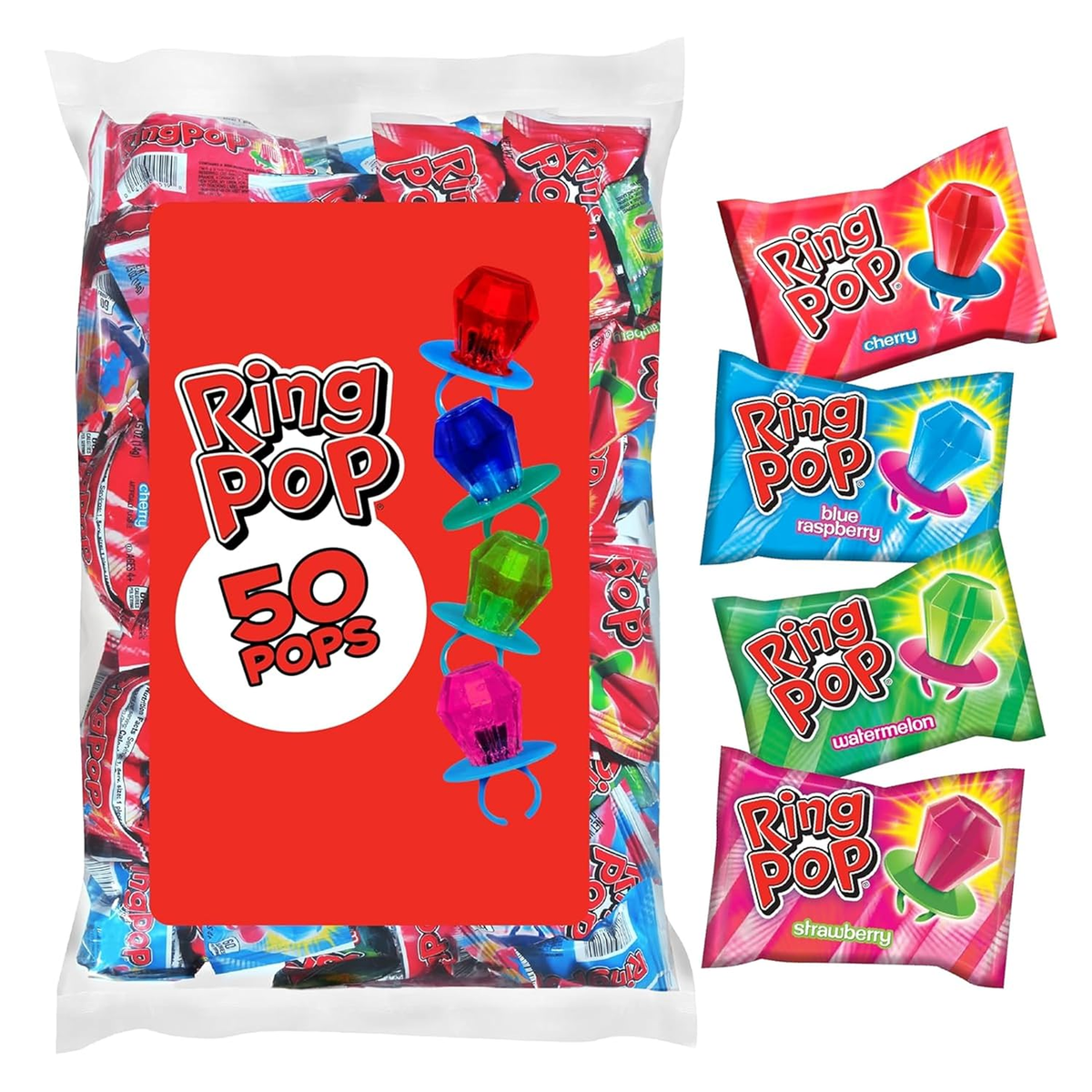 Ring Pop Halloween Candy Lollipops, 100 Count, Bulk Party Favors