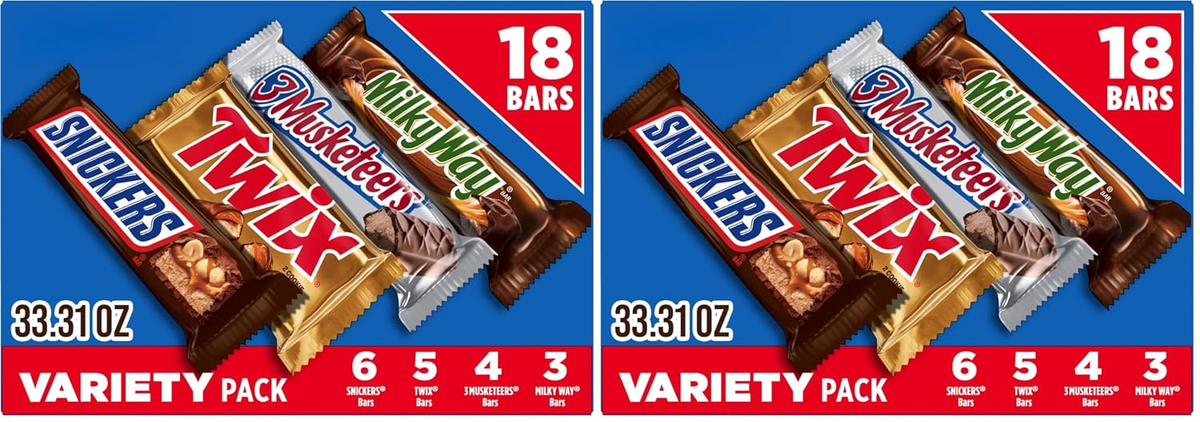 SNICKERS, TWIX, 3 MUSKETEERS, MILKY WAY Full Size Back to School Chocolate Bar Variety Pack, 18 ct Bulk Candy Box