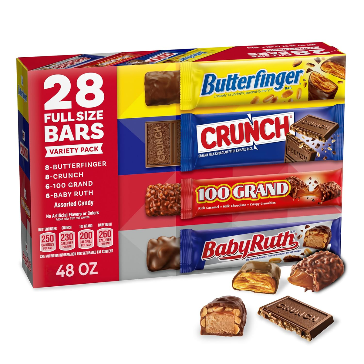 Assorted Butterfinger, CRUNCH, Baby Ruth, 100 Grand Candy Bars 28 Ct, 48 Oz