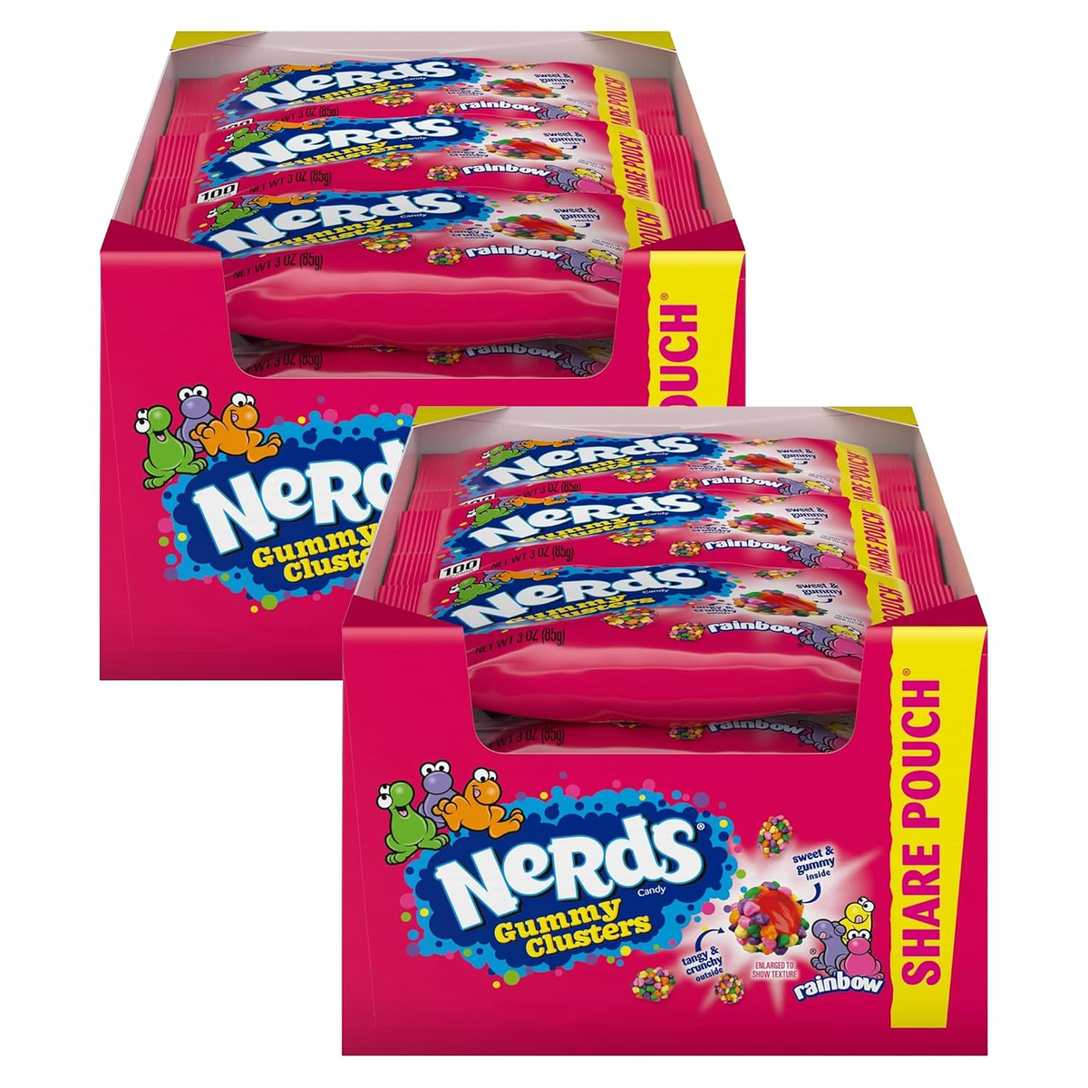 NERDS Gummy Clusters Rainbow Candy, Crunchy & Gummy, 3 oz, 12 Pk