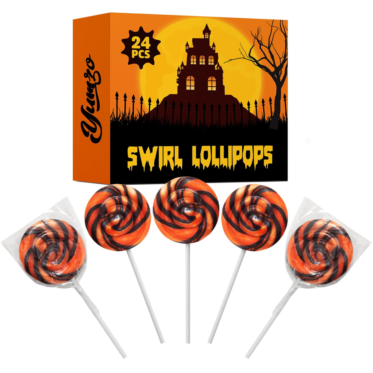 Halloween Orange and Black Swirl Lollipops, 50 Pack, Bulk