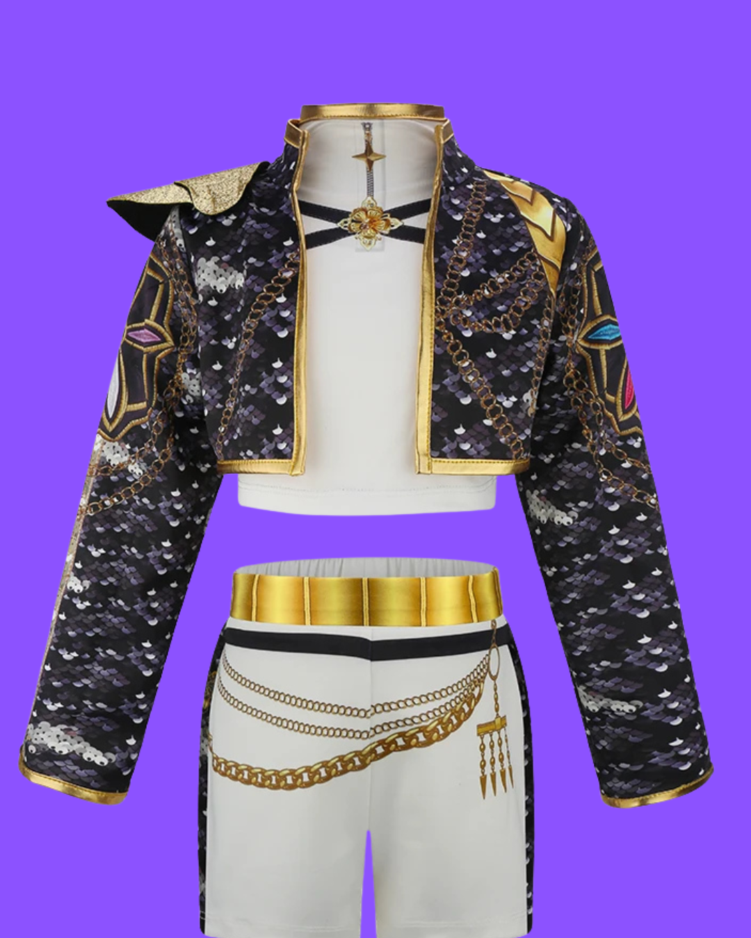 Anime-Inspired Halloween Cosplay Costume Set for Girls – K-Pop Stage Performance Outfit with Accessories